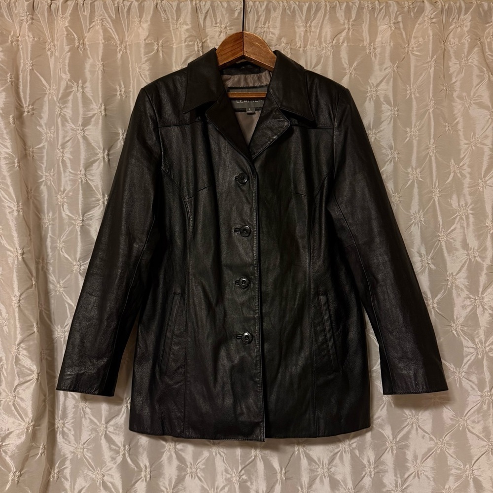 Wilsons Leather Black Classic Button-Front Blazer Jacket 90s Y2K Coat - Picture 10 of 10